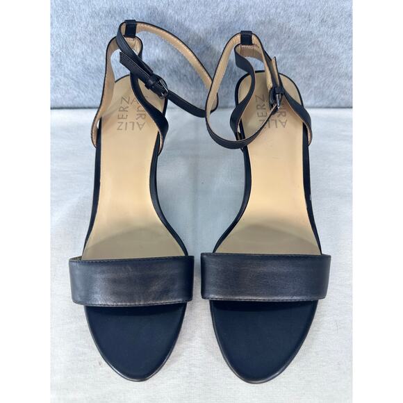 Naturalizer Women's sz 8 Hattie Black Leather Kitten Heel Ankle Strap Open Toe - Picture 3 of 10